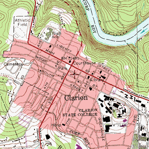 Topographic Map of Clarion Fire and Hose Company Station 520, PA