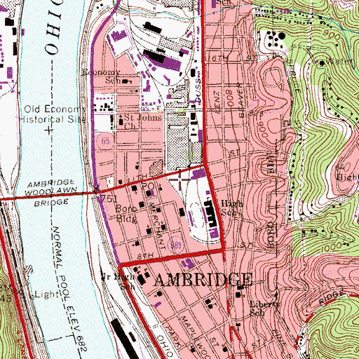 Topographic Map of Ambridge Fire Department Station 71, PA