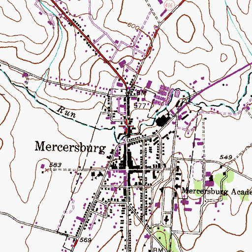 Topographic Map of Mercersburg - Montgomery - Peters - Warren Volunteer Fire Department - Company 9, PA