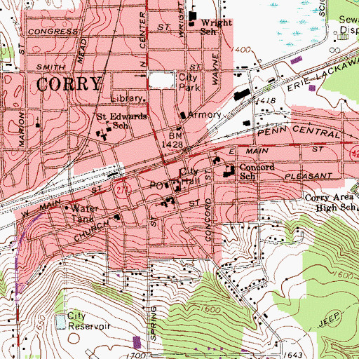 Topographic Map of Corry Fire Department Station 10, PA