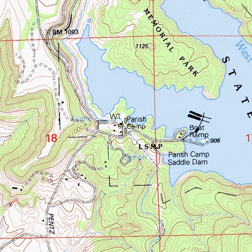Topographic Map of Parish Camp, CA