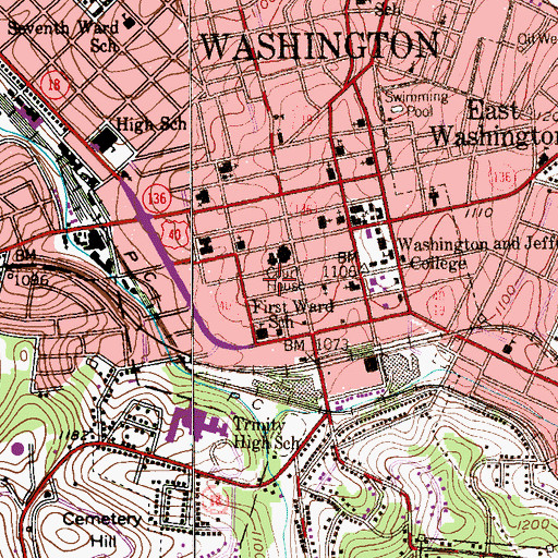 Topographic Map of City of Washington Fire Department Station 1 Headquarters, PA
