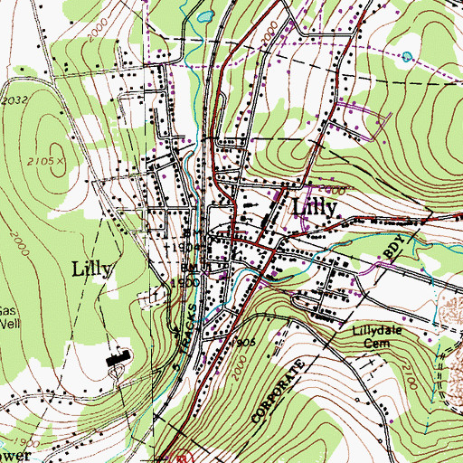 Topographic Map of Lilly Community Volunteer Fire Company Station 72, PA