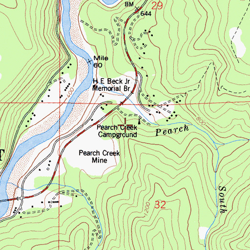 Topographic Map of Pearch Creek Campground, CA