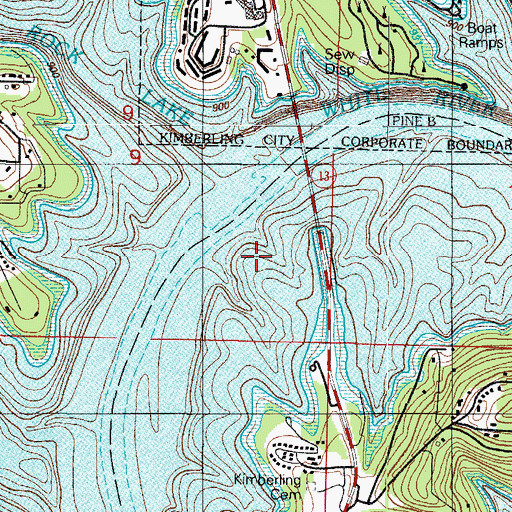 Topographic Map of Kimberling Park (historical), MO
