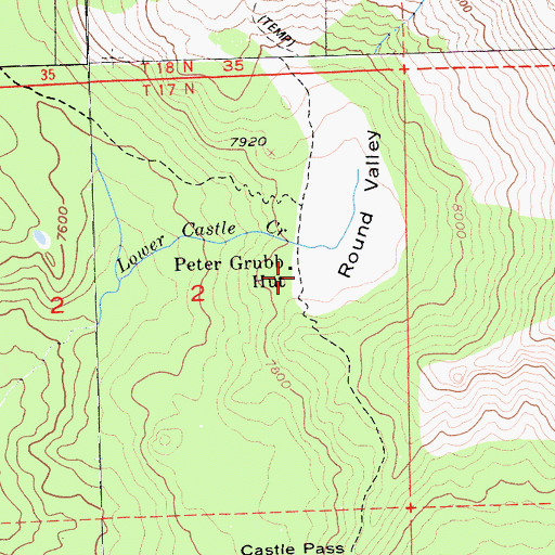 Topographic Map of Peter Grubb Hut, CA