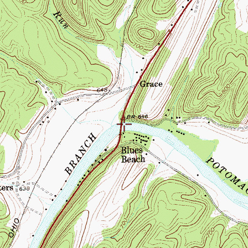 Topographic Map of John Blue Bridge, WV