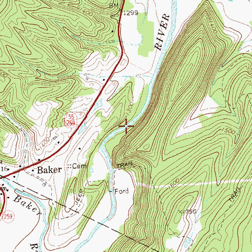 Topographic Map of Lost River Number 1 Bridge, WV