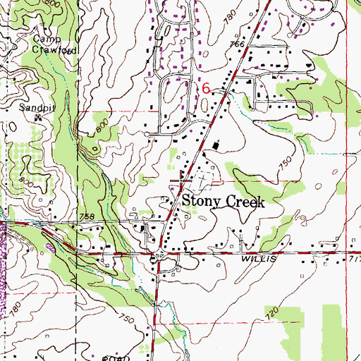 Topographic Map of Stony Creek Free Will Baptist Church, MI