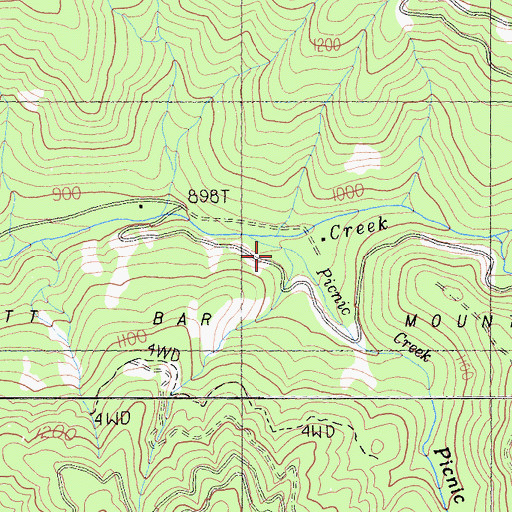 Topographic Map of Picnic Creek, CA