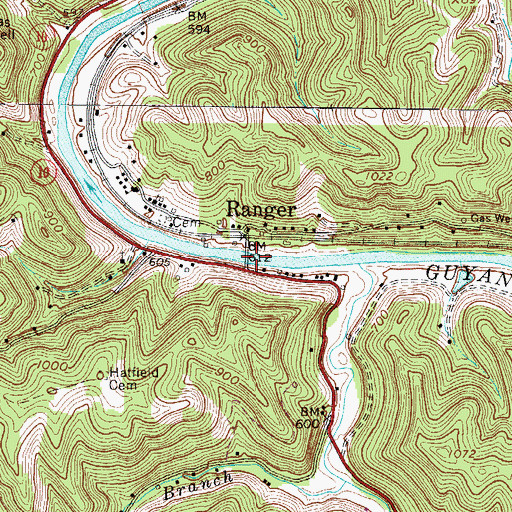 Topographic Map of Ranger Beam Span Bridge, WV