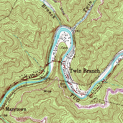 Topographic Map of Twin Branch Truss Number 2 Bridge, WV