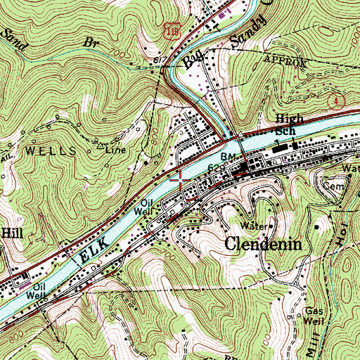 Topographic Map of Clendenin Bridge, WV