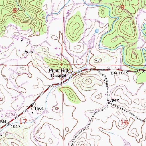 Topographic Map of Pilot Hill Grange, CA