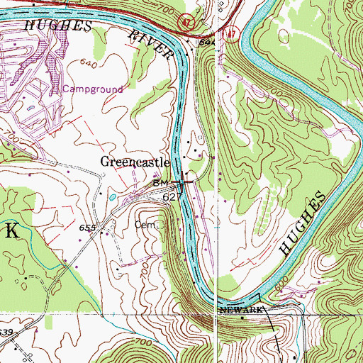 Topographic Map of Greencastle Bridge, WV