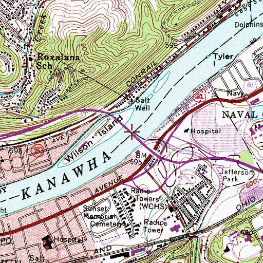 Topographic Map of South Charleston - Dunbar Bridge, WV