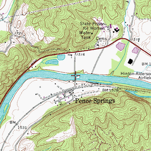 Topographic Map of Pence Springs Bridge, WV