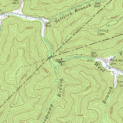 Topographic Map of Board Camp Branch Bridge, WV