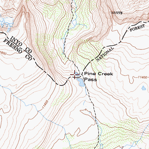Topographic Map of Pine Creek Pass, CA