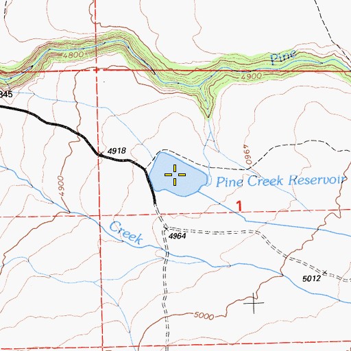 Topographic Map of Pine Creek Reservoir, CA