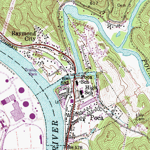 Topographic Map of Joseph M. Gatens Memorial Bridge, WV