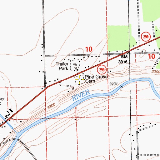 Topographic Map of Pine Grove Cemetery, CA