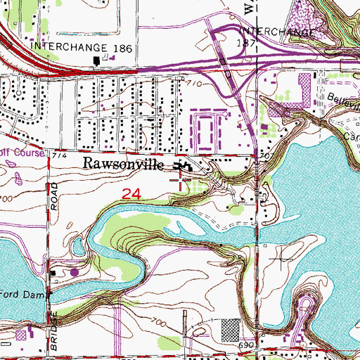 Topographic Map of Rawsonville Elementary School, MI