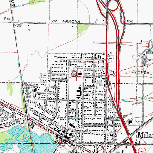 Topographic Map of Milan Middle School, MI