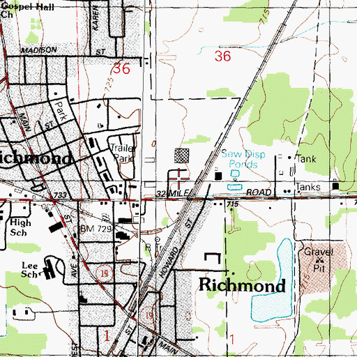 Topographic Map of Richmond Police Department, MI