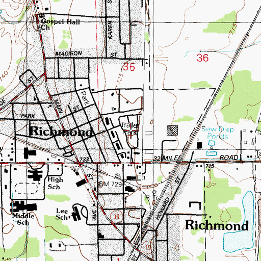 Topographic Map of Richmond Place Mobile Home Estates, MI