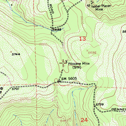 Topographic Map of Pliocene Mine, CA
