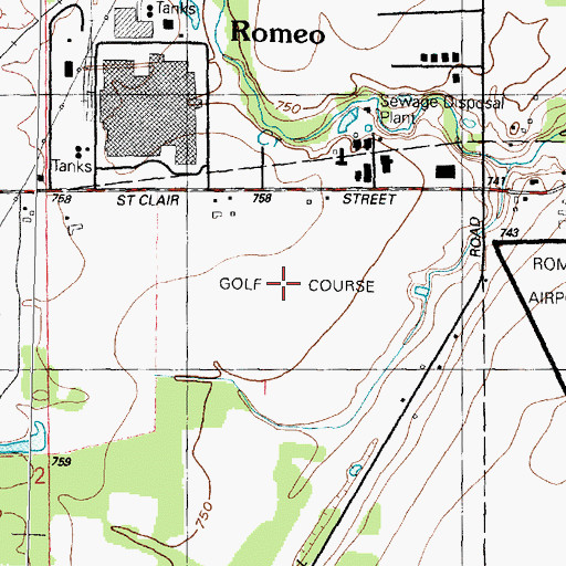 Topographic Map of Romeo Golf Club, MI