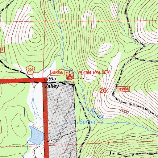 Topographic Map of Plum Valley Campground, CA