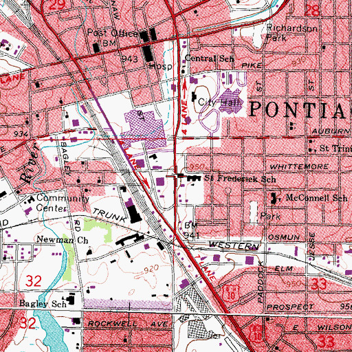 Topographic Map of Saint Vincent de Paul Church Historical Marker, MI