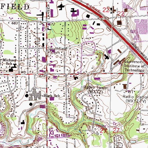 Topographic Map of Southfield United Presbyterian Church Historical Marker, MI
