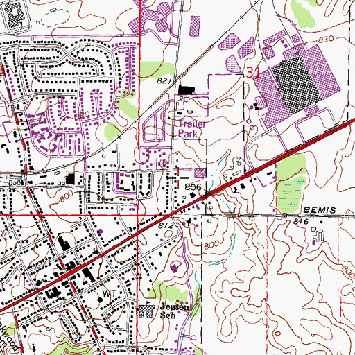 Topographic Map of Saline Post Office, MI