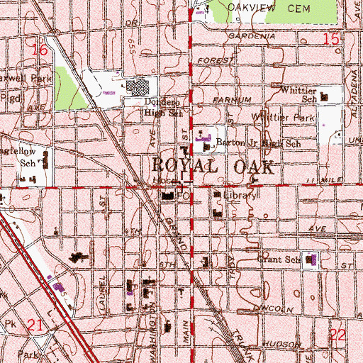 Topographic Map of Royal Oak Post Office (historical), MI