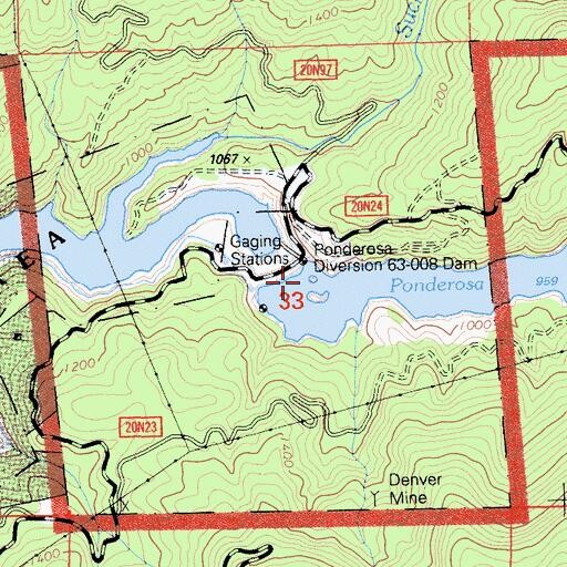 Topographic Map of Ponderosa Diversion Dam, CA