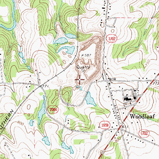 Topographic Map of Woodleaf Quarry, NC