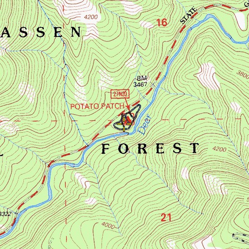 Topographic Map of Potato Patch Campground, CA