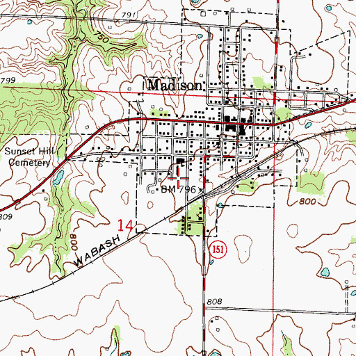 Topographic Map of Madison High School, MO