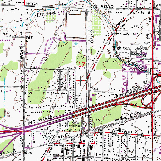 Topographic Map of Romulus City Cemetery, MI