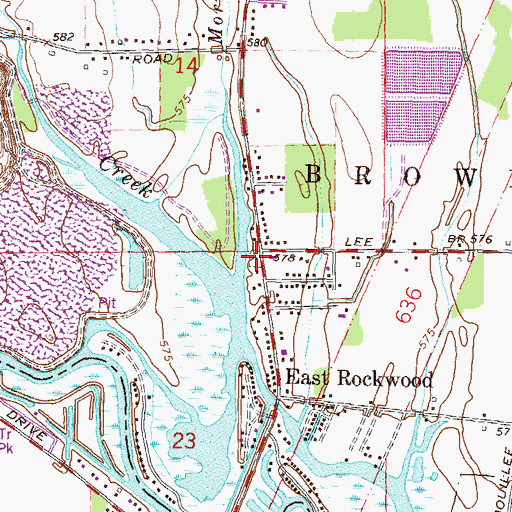 Topographic Map of East Rockwood Cemetery, MI