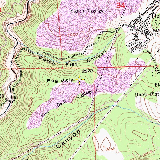 Topographic Map of Pug Ugly, CA