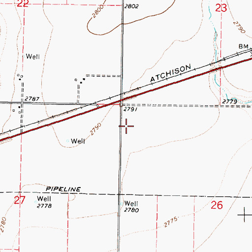 Topographic Map of Montezuma Municipal Airport, KS