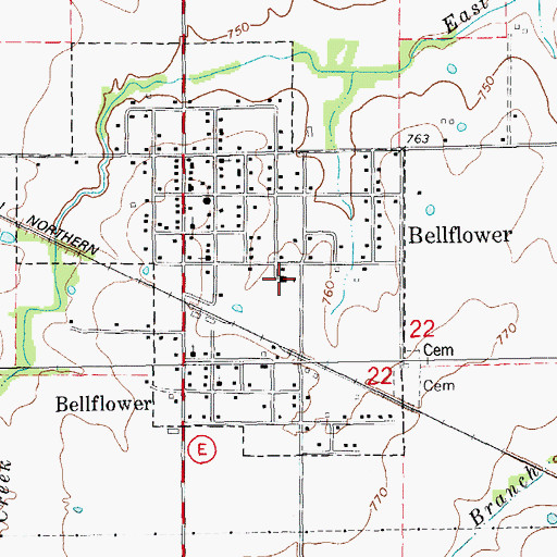 Topographic Map of Bellflower Elementary School, MO