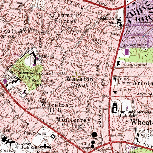 Topographic Map of Wheaton Census Designated Place, MD