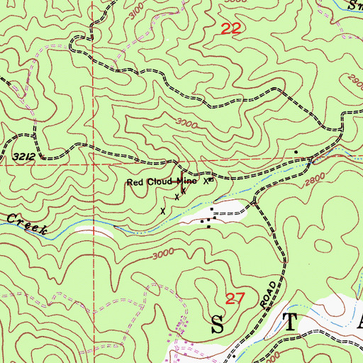 Topographic Map of Red Cloud Mine, CA