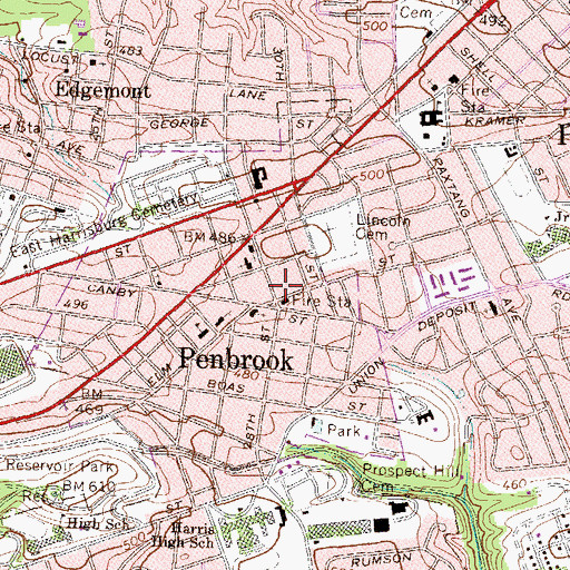 Topographic Map of Citizens Fire Company of Penbrook Station 30, PA