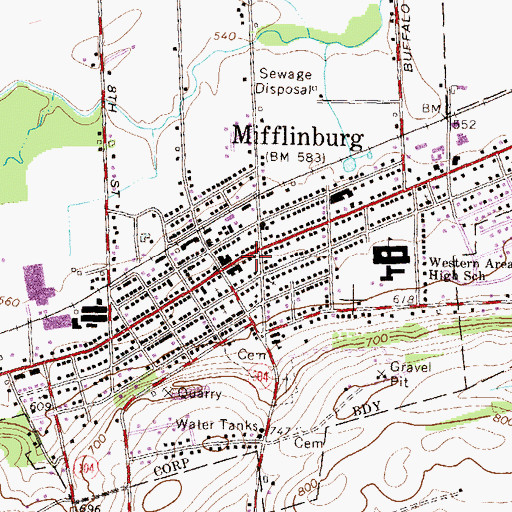 Topographic Map of Mifflinburg Hose Company 3, PA